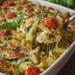 High Protein Chicken Pesto Zucchini Pasta Bake