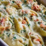 Creamy Baked Seafood Stuffed Shells with Garlic Sauce