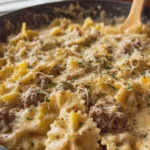 Garlic Butter Beef Bowties in Cream Cheese Cheddar Sauce