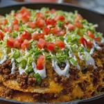 Cheesy Crunchwrap Ground Beef Taco Skillet