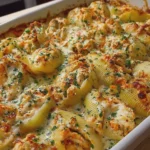 Creamy Baked Seafood Stuffed Shells with Garlic Sauce