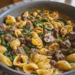 One Pot Creamy Beef and Shells
