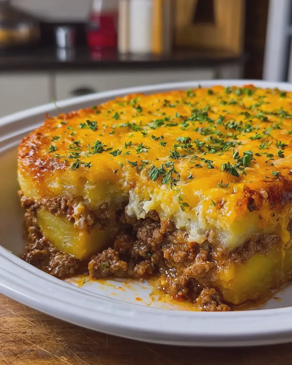 Golden Potato Savory Beef Cheese Bake: A Comforting Delight