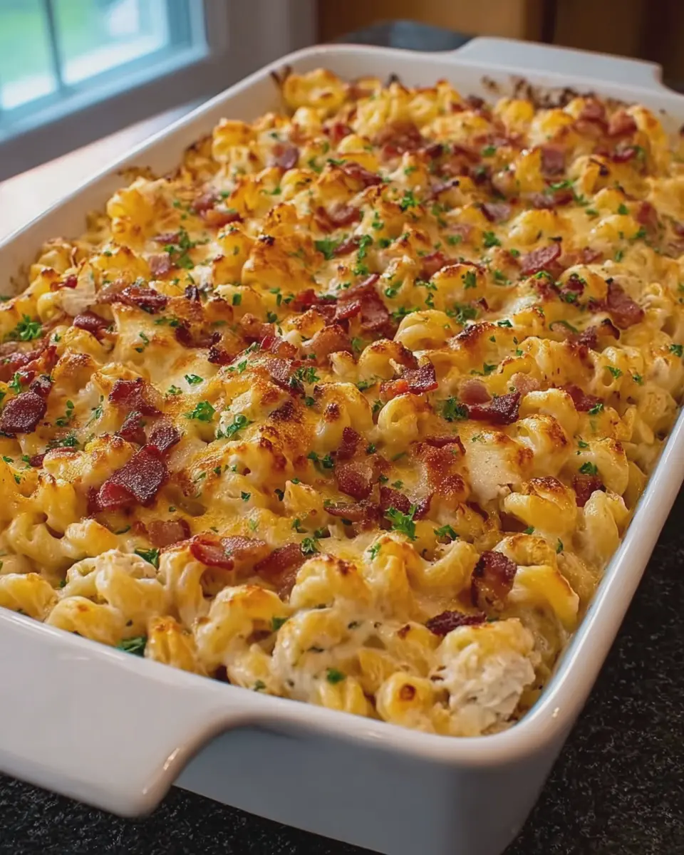 Cheesy Chicken Turkey Bacon Indulgent Cavatappi Bake Delight