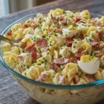 Deviled Egg Pasta Salad with Turkey Bacon
