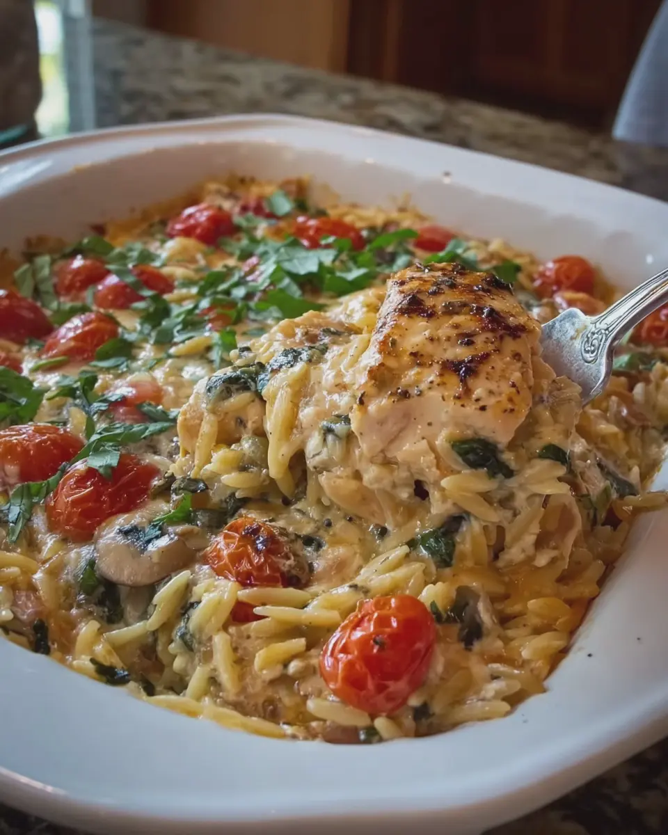 Creamy Tuscan Chicken &amp; Orzo Bake: A Deliciously Easy Twist