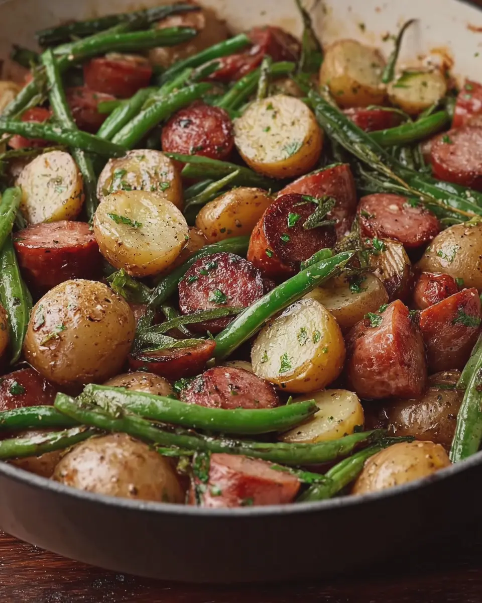 One Pot Smoked Sausage Potatoes and Green Beans Made Easy