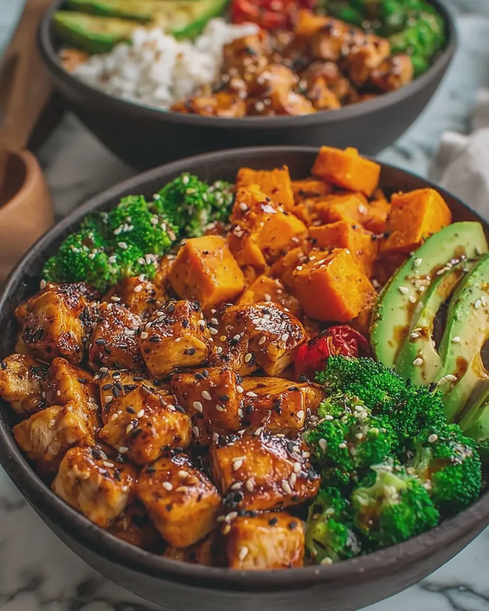 High Protein Hot Honey Chicken Bowls: Easy Sweet Potato Delight