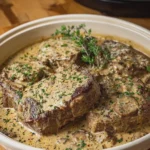 Slow Cooker Creamy Garlic Herb Beef Chops
