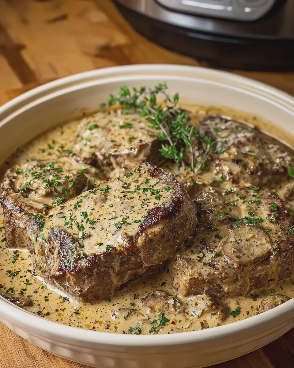 Slow Cooker Creamy Garlic Herb Beef Chops for Effortless Comfort Cooking