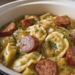 Slow Cooker Beef Kielbasa Sausage and Pierogies