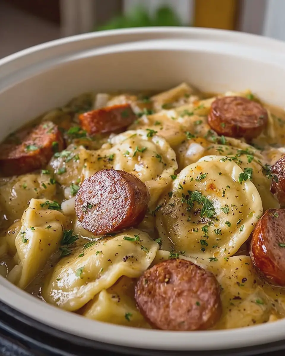 Slow Cooker Beef Kielbasa Sausage and Pierogies Made Easy
