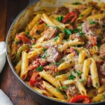 Creamy Sausage Penne with Bell Peppers and Cheddar