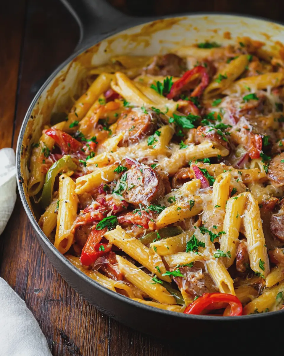 Creamy Sausage Penne: Indulgent Pasta with Bell Peppers and Cheddar