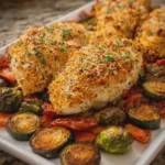 High-Protein Parmesan Crusted Chicken with Roasted Vegetables