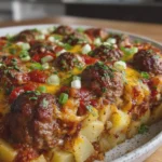 Smoky BBQ Cheeseburger Meatball and Potato Bake