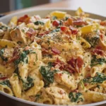 Creamy Chicken Pasta with Turkey Bacon and Spinach