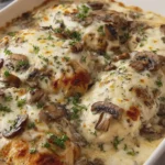 High-Protein Mushroom Swiss Chicken Bake