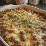 French Onion Ground Beef & Noodle Bake