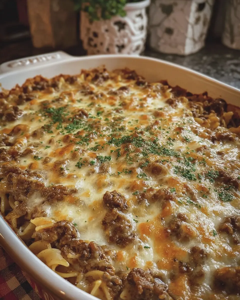 French Onion Ground Beef &amp; Noodle Bake: A Cozy Indulgent Dish