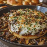 Garlic Butter Mushroom Swiss Smashburger Skillet