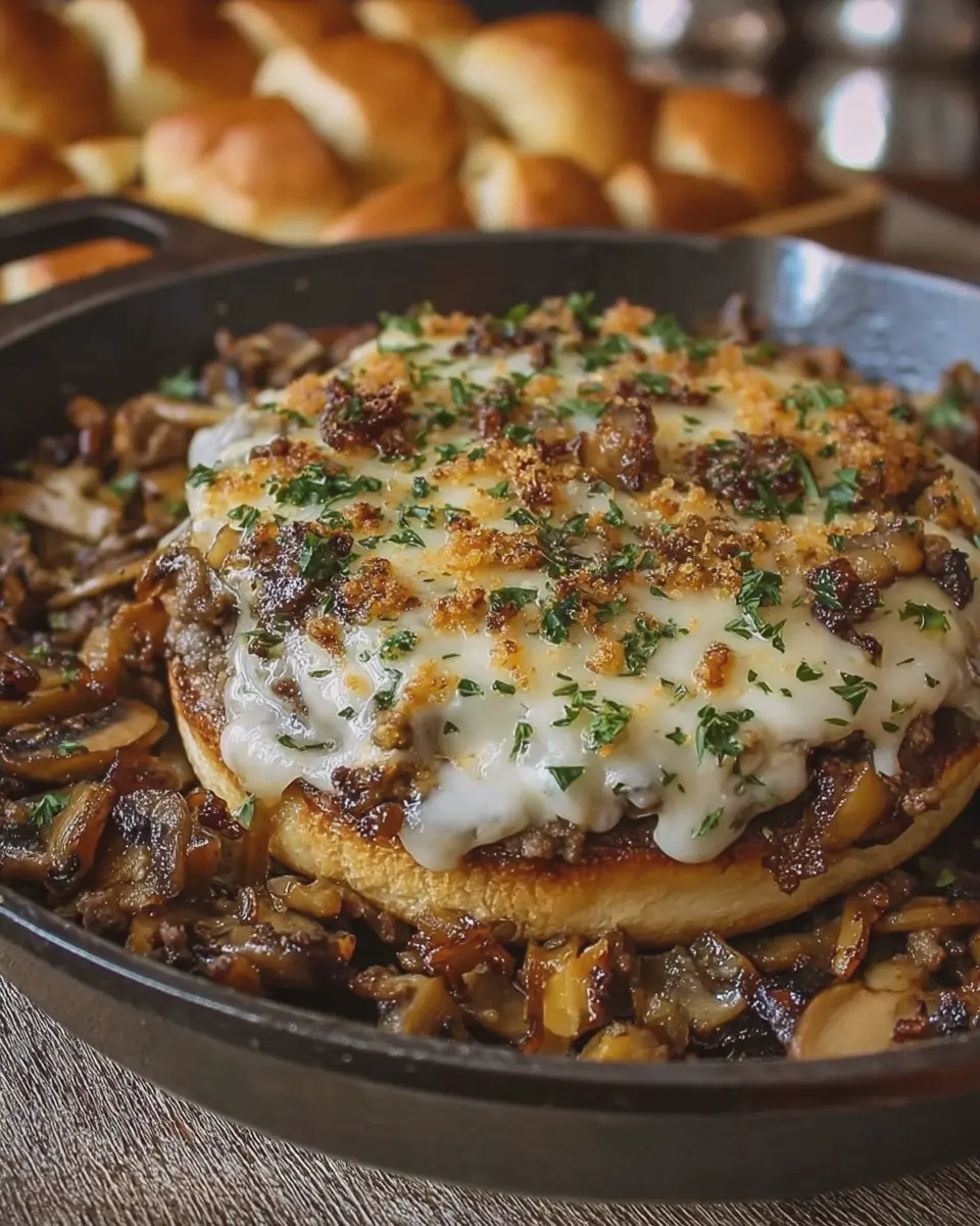 Garlic Butter Mushroom Swiss Smashburger Skillet: Best Comfort Food