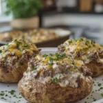 Creamy Beef Stroganoff Stuffed Baked Potatoes