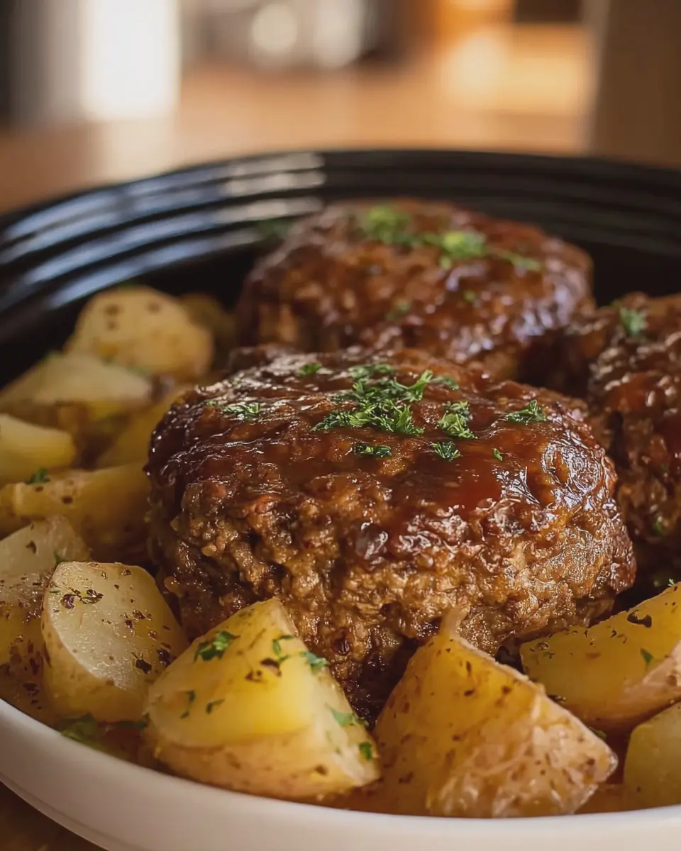 Slow Cooker Meatloaf Patties and Potatoes: Easy Family Delight