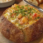 Crusty Bread Bowl with Creamy Seafood and Cheese