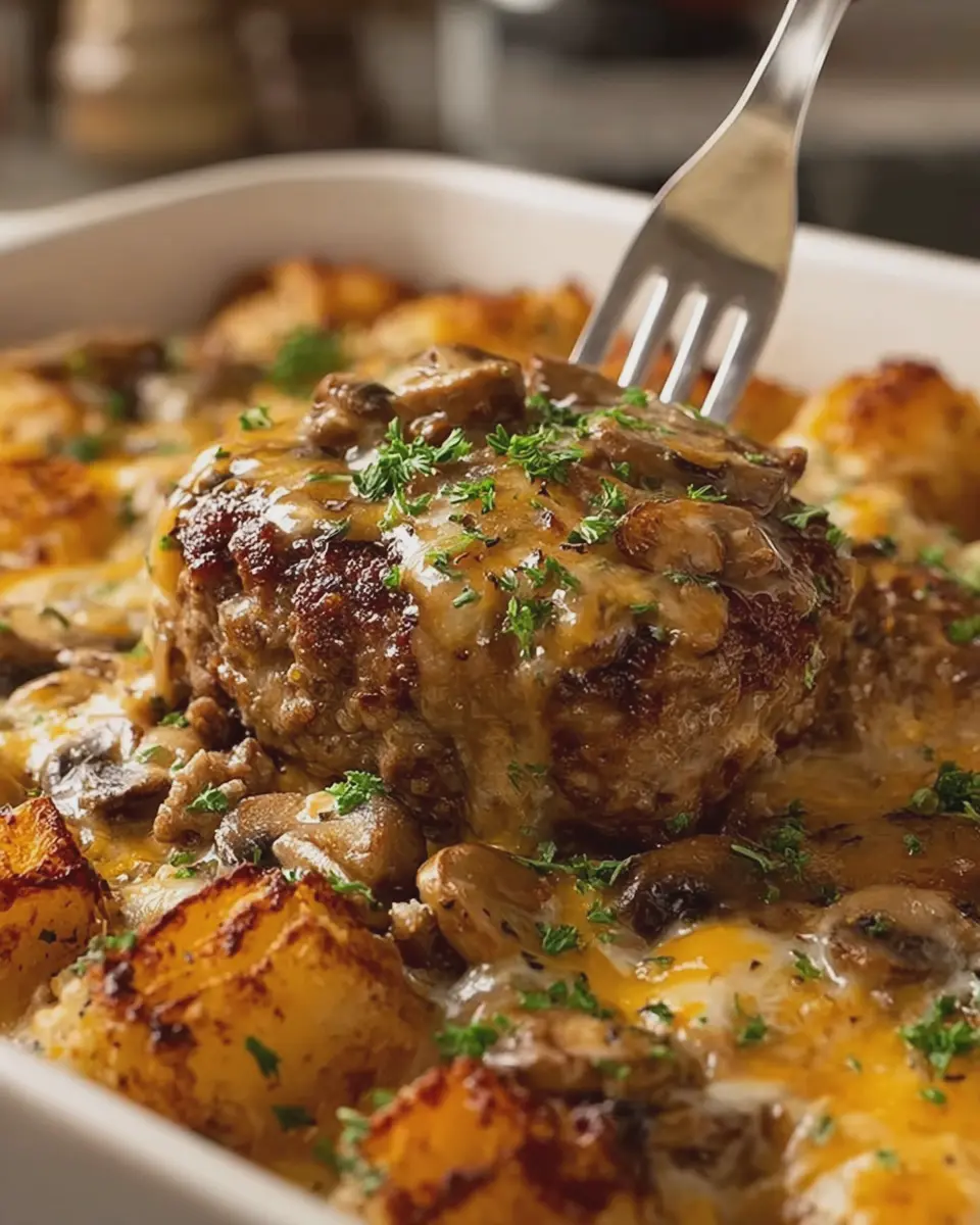 Creamy Salisbury Steak Ground Beef with Crispy Potato Bake Delight