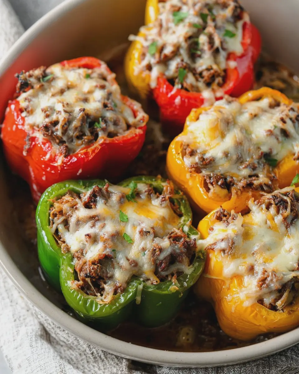 Philly Cheesesteak Ground Beef Stuffed Peppers: Easy and Delicious