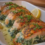 Creamy Spinach and Herb Shrimp Stuffed Salmon