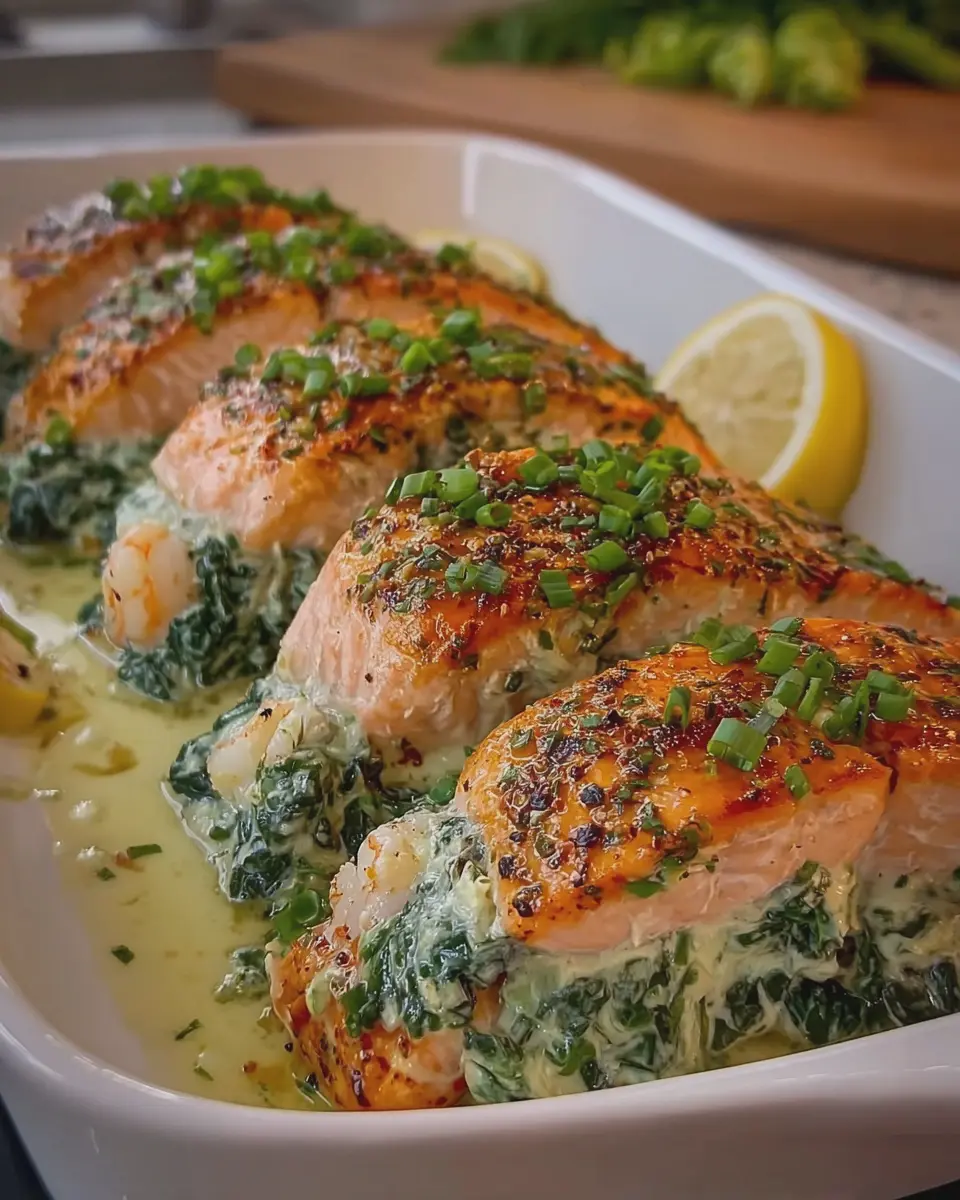 Creamy Spinach and Herb Shrimp Stuffed Salmon Delightfully Easy to Make
