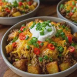 Loaded Fajita Ground Beef and Cheesy Potato Bowls