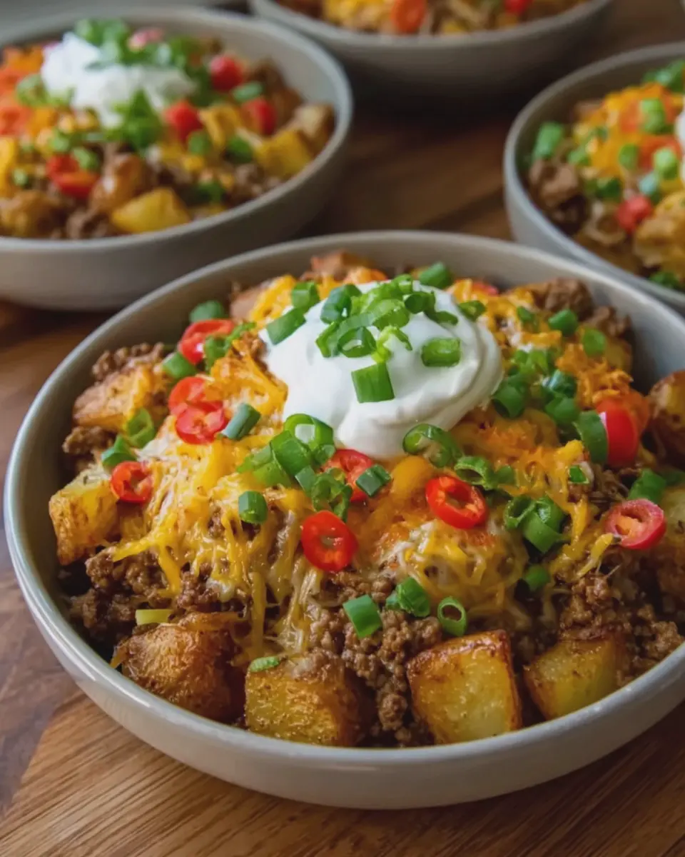 Loaded Fajita Ground Beef: Easy Cheesy Potato Bowl Delight