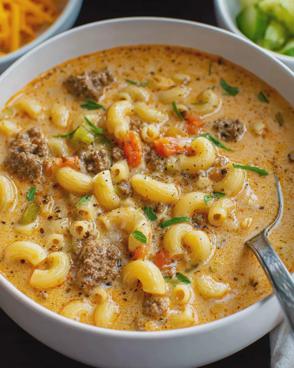 Cheeseburger Macaroni Soup: A Comforting Twist with Turkey Bacon