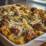 Cheesy Garlic Parmesan Meatball Rigatoni Bake