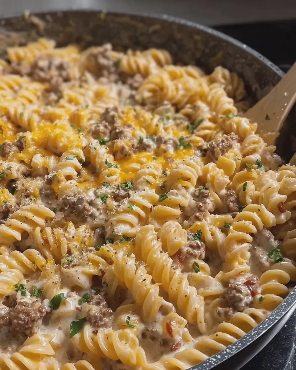 Cheesy Beef Rotini: Indulgent Comfort in Four Cheese Cream Sauce
