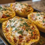 High-Protein Chicken Parmesan Spaghetti Squash Boats