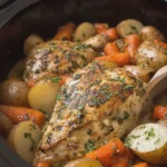 Slow Cooker Honey Ranch Chicken Baby Carrots and Buttery Potatoes