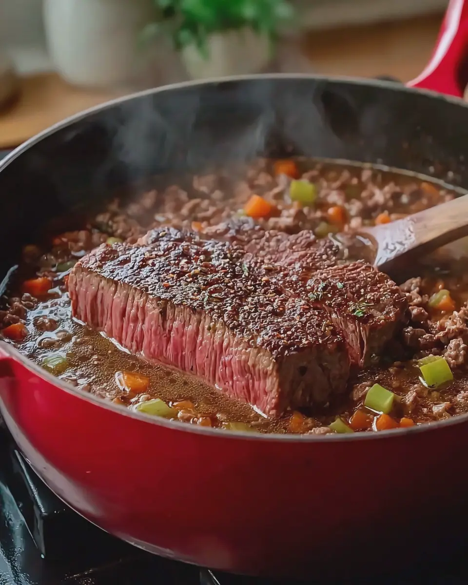 Continue cooking until the beef is completely browned: A Juicy Turkey Bacon Delight