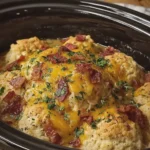 Crockpot Cheesy Bacon Garlic Parmesan Chicken Biscuit Cobbler