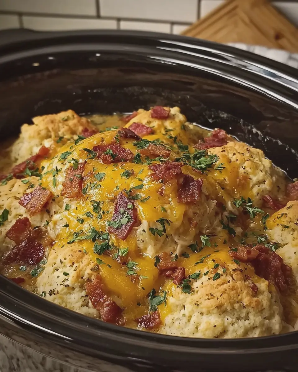 Crockpot Cheesy Turkey Bacon Garlic Parmesan Chicken Biscuit Cobbler: Easy Comfort Food Delight