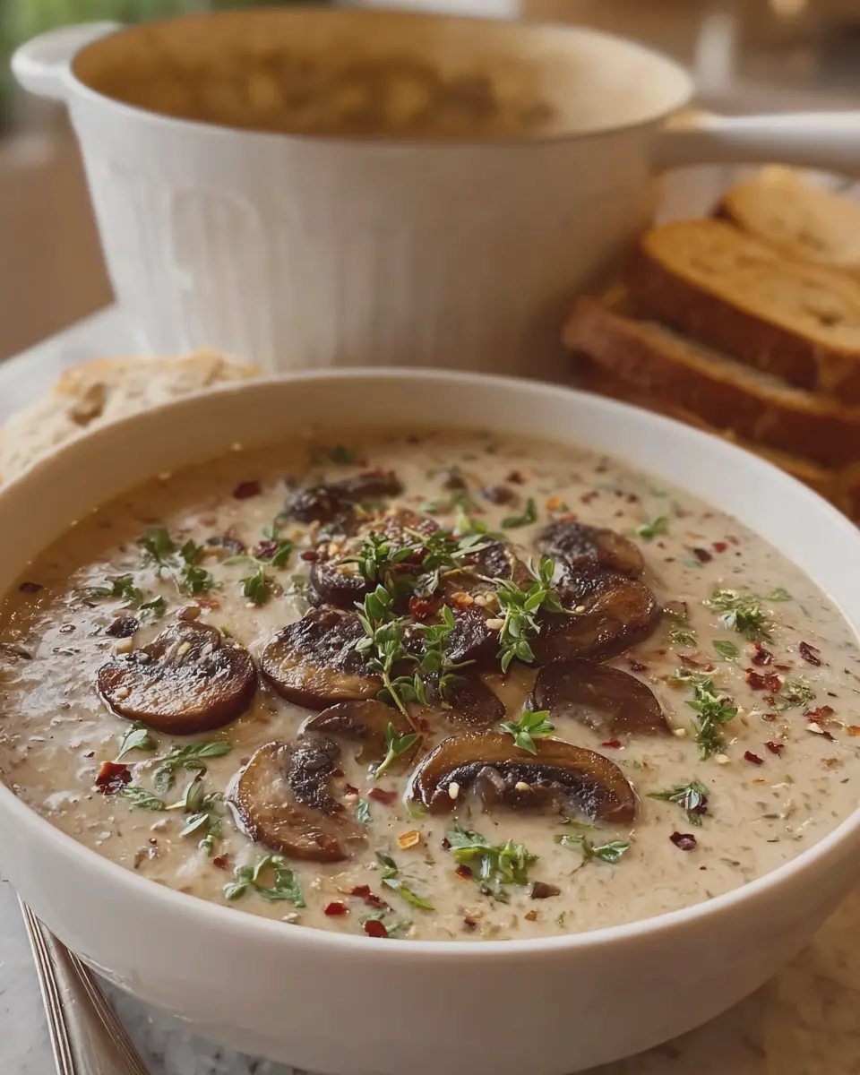 Creamy Mushroom Soup with Turkey Bacon: A Cozy Delight