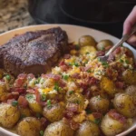 Crockpot Garlic Butter Steak with Loaded Turkey Bacon Ranch Potatoes