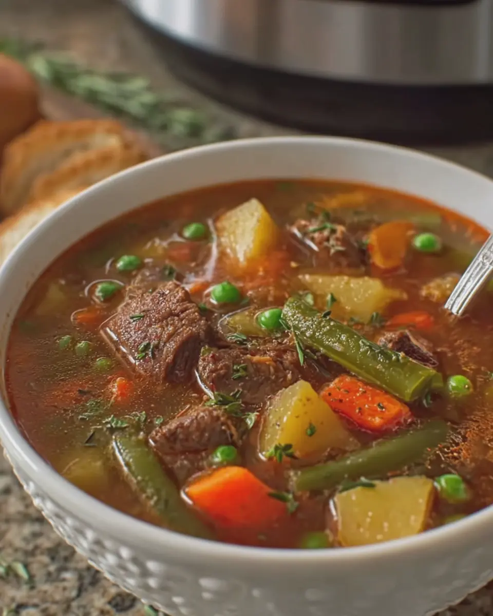 Hearty Vegetable Beef Soup for Cozy Nights Made with Turkey Bacon