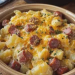 Crockpot Cheesy Potatoes and Beef Kielbasa Easy Comfort Food Recipe