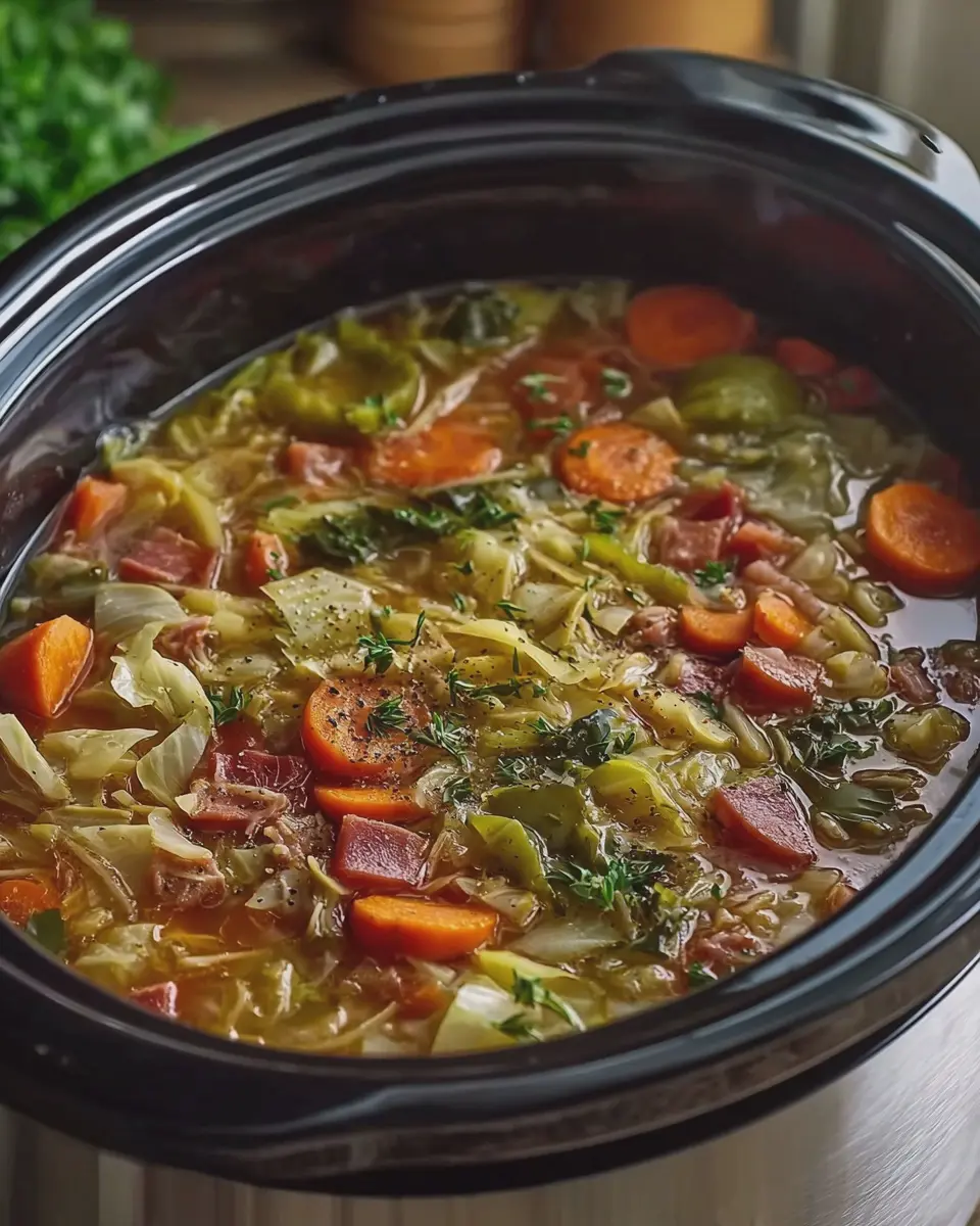 Crockpot Cabbage Soup: Easy Comfort with Turkey Bacon and Chicken Ham