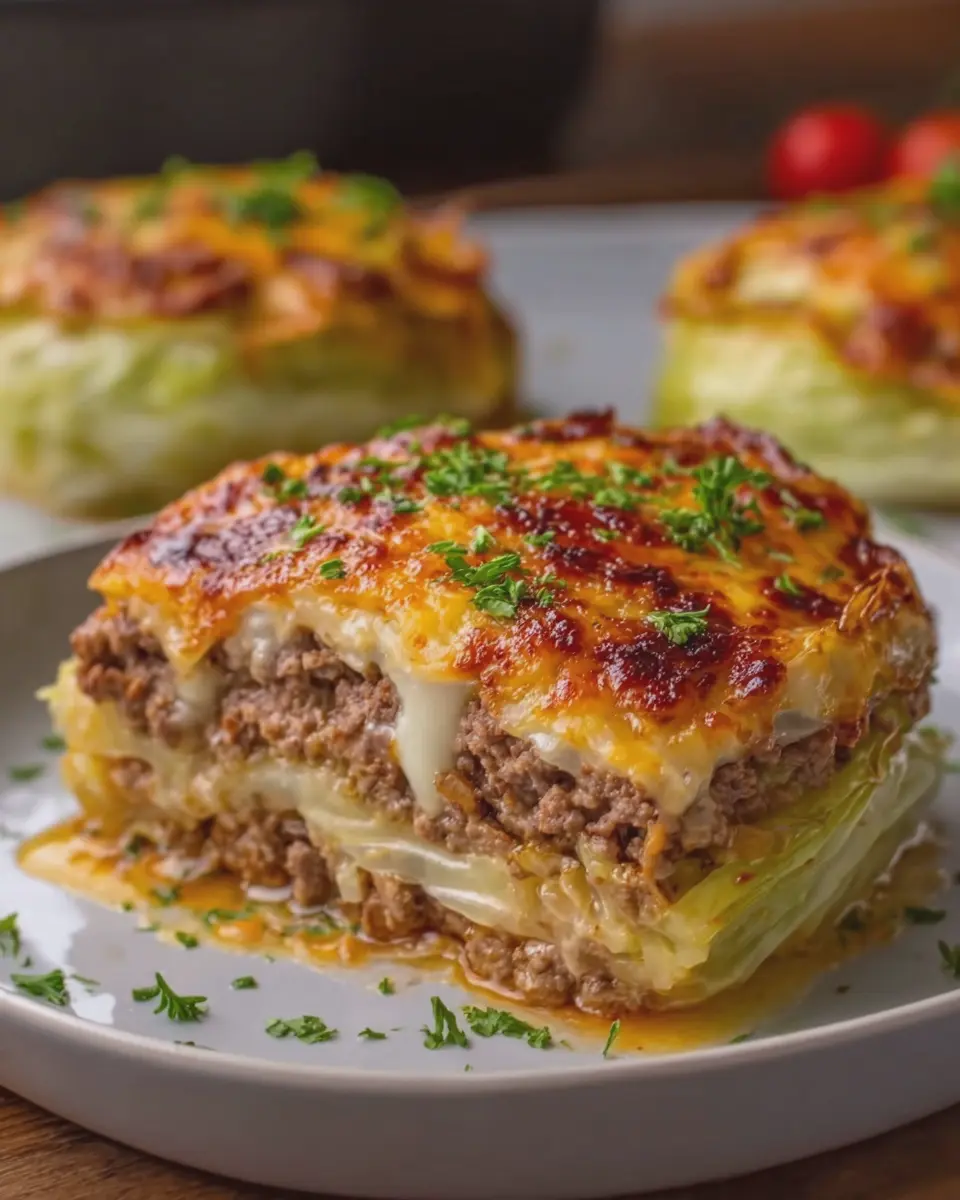 Cheesy Cabbage Meat Stacks: Easy Beef, Turkey Bacon, and Chicken Ham Delight