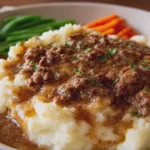 Ground Beef and Gravy Over Mashed Potatoes